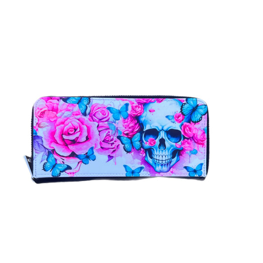 Ladies Wallet - Pink Skulls & Flowers