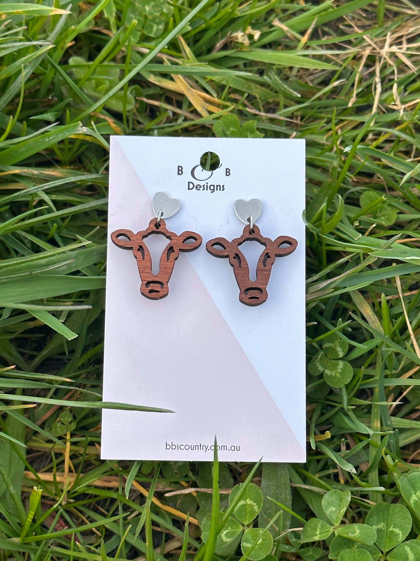 Earring - Cow Face Stud With Heart