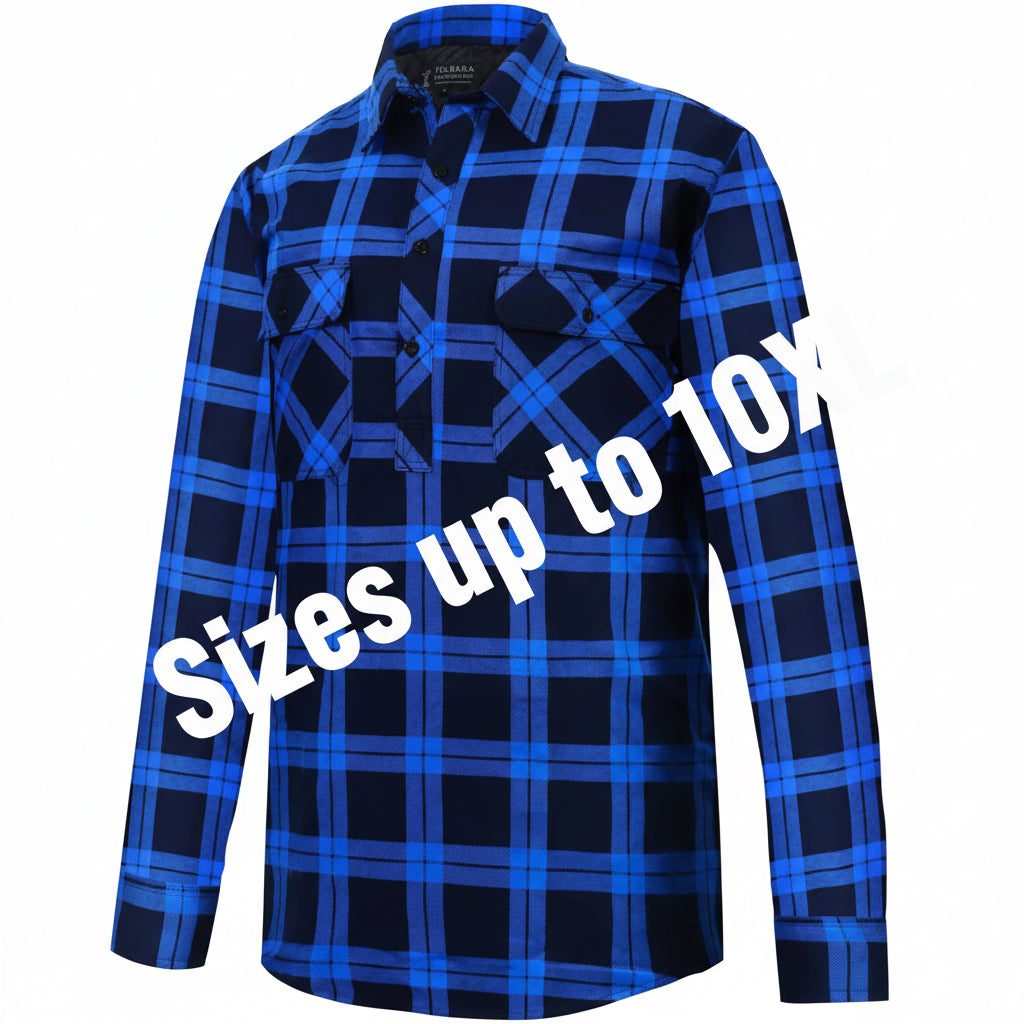 Ritemate Flannie - Half Button Blue Check