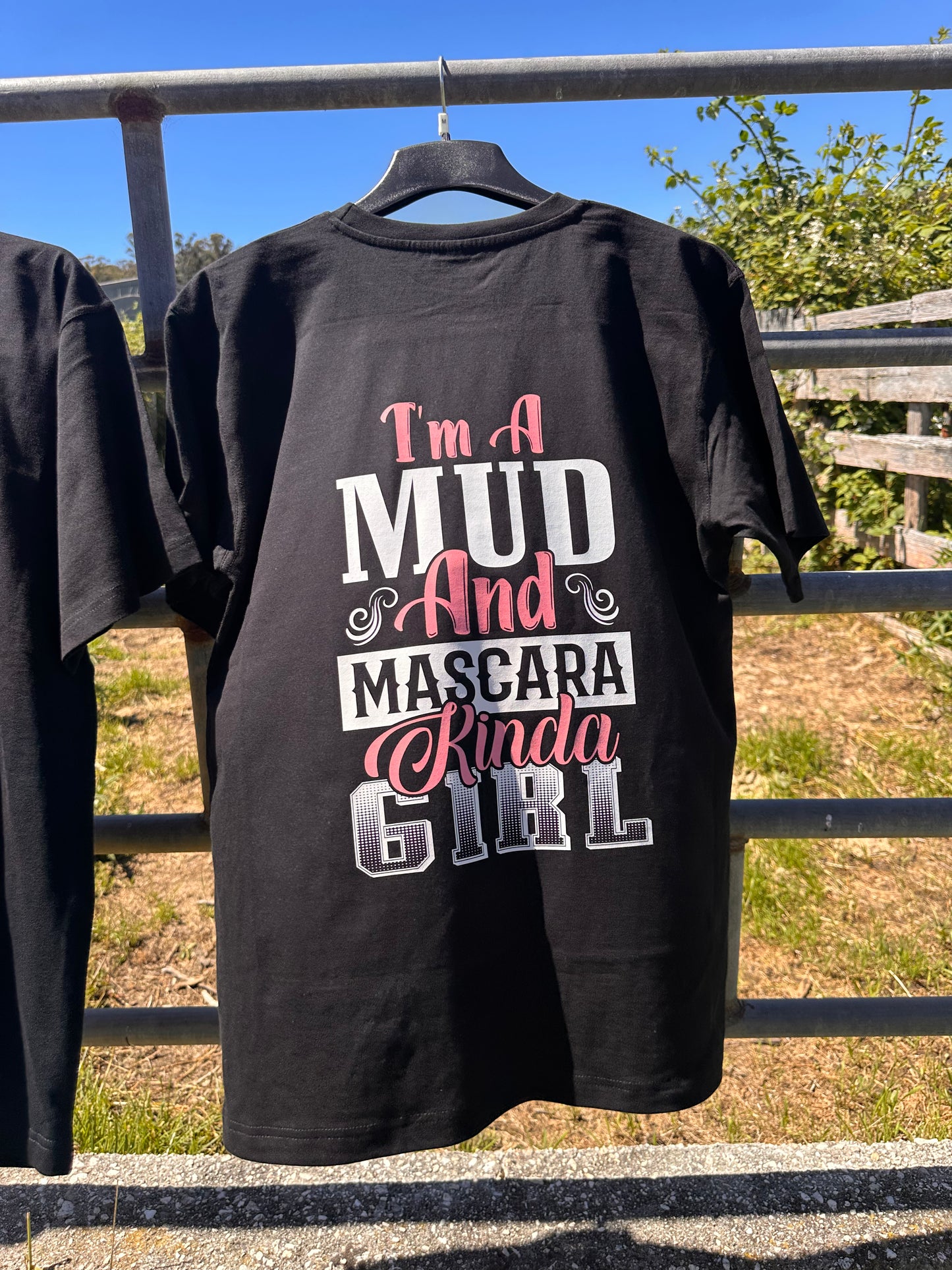 BB’s Country - I’m A Mud & Mascara Kinda Girl Hot Pink & White Print Tee