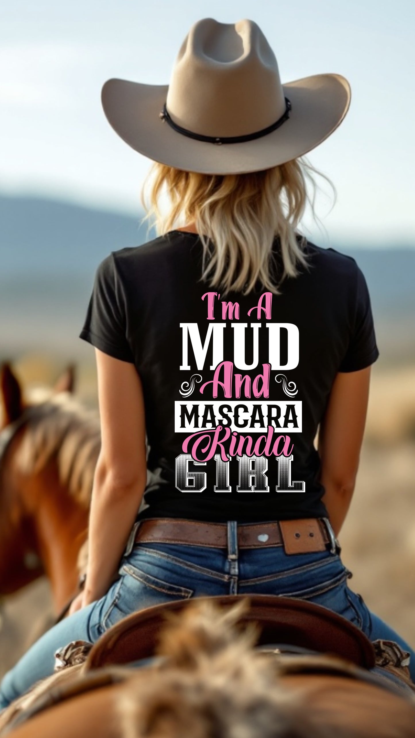 BB’s Country - I’m A Mud & Mascara Kinda Girl Hot Pink & White Print Tee