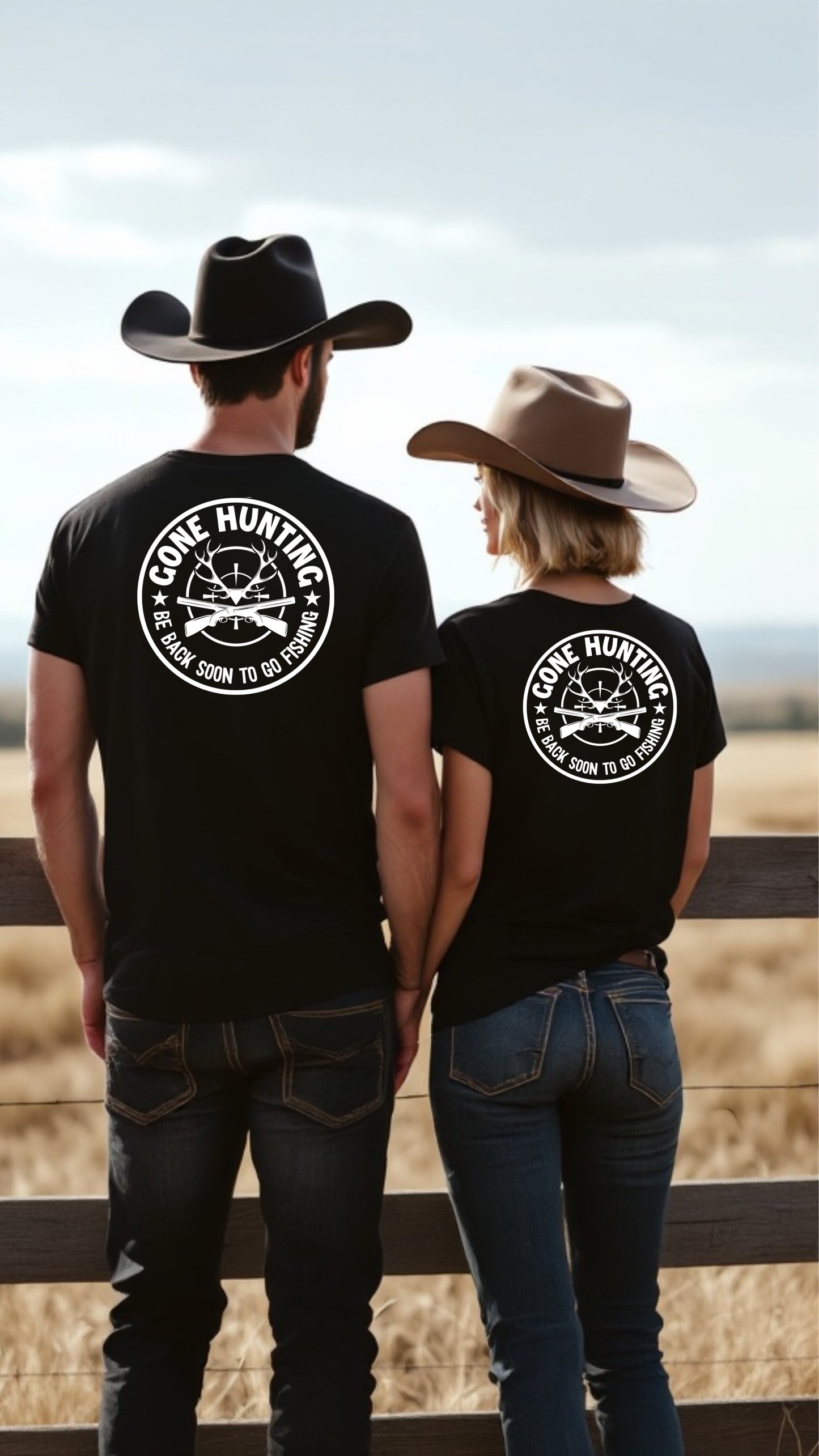 BB’s Country - Gone Hunting Be Back Soon To Go Fishing unisex Tee