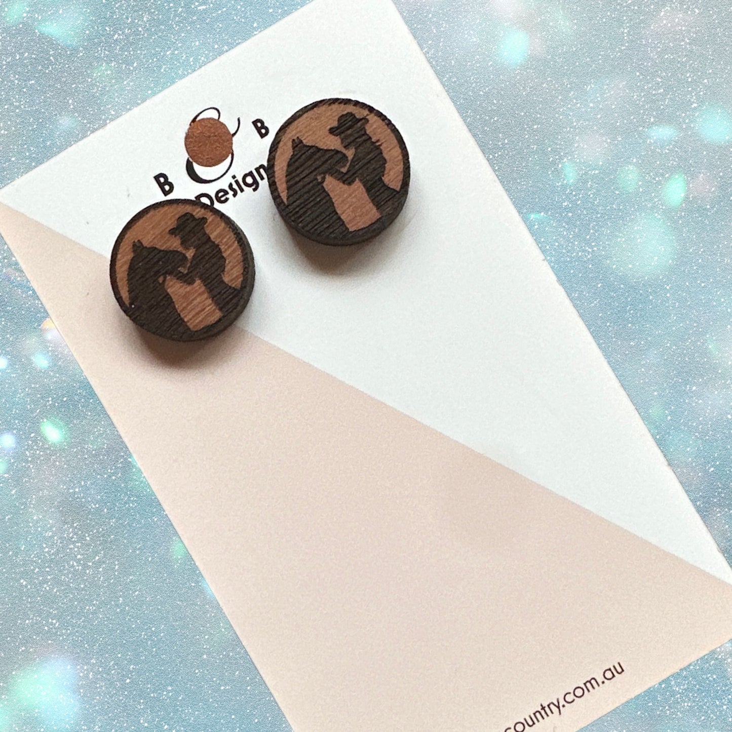Earrings - Red Gum Wood Horse & Lady Stud