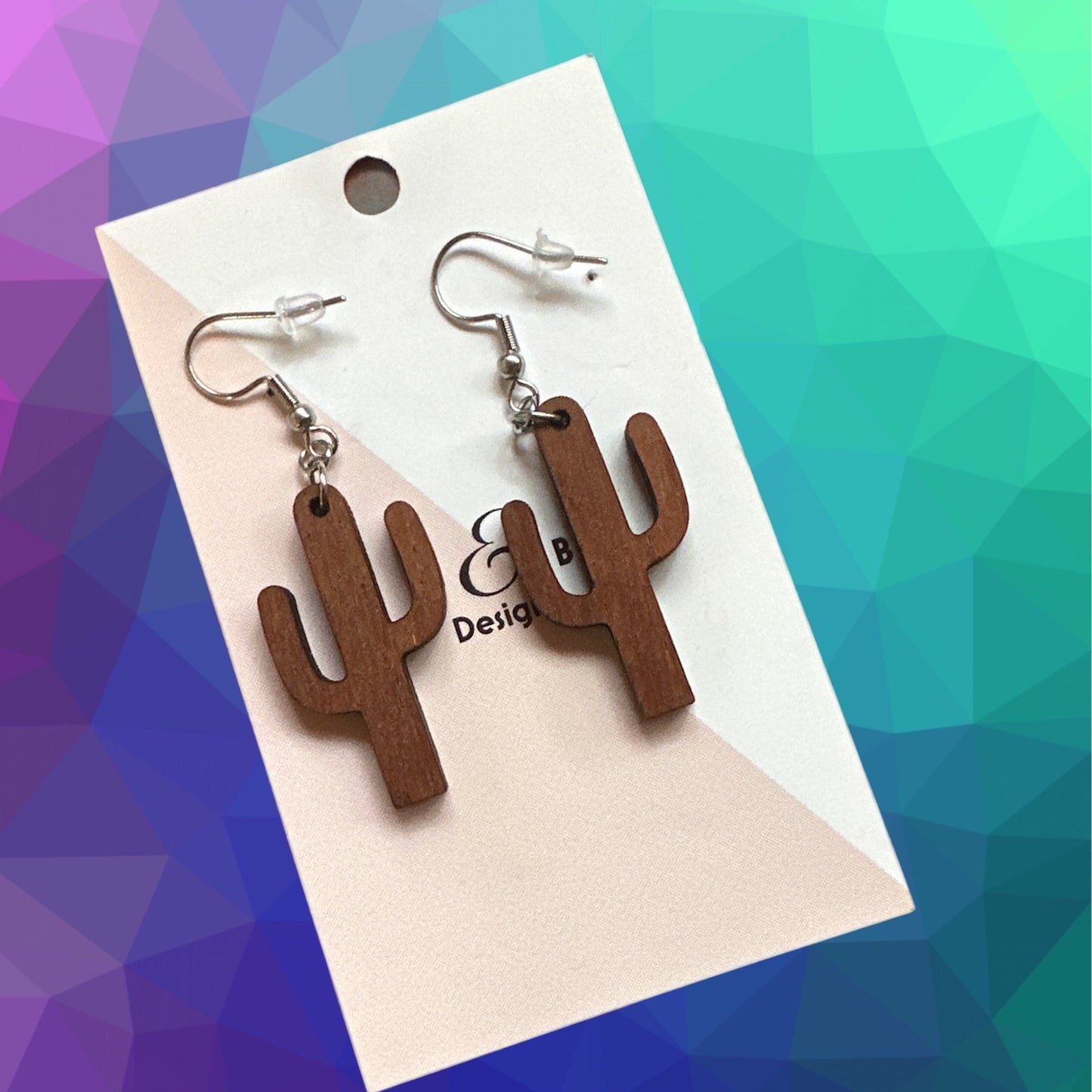 Earrings - Red Gum Wood Cactus Dangle