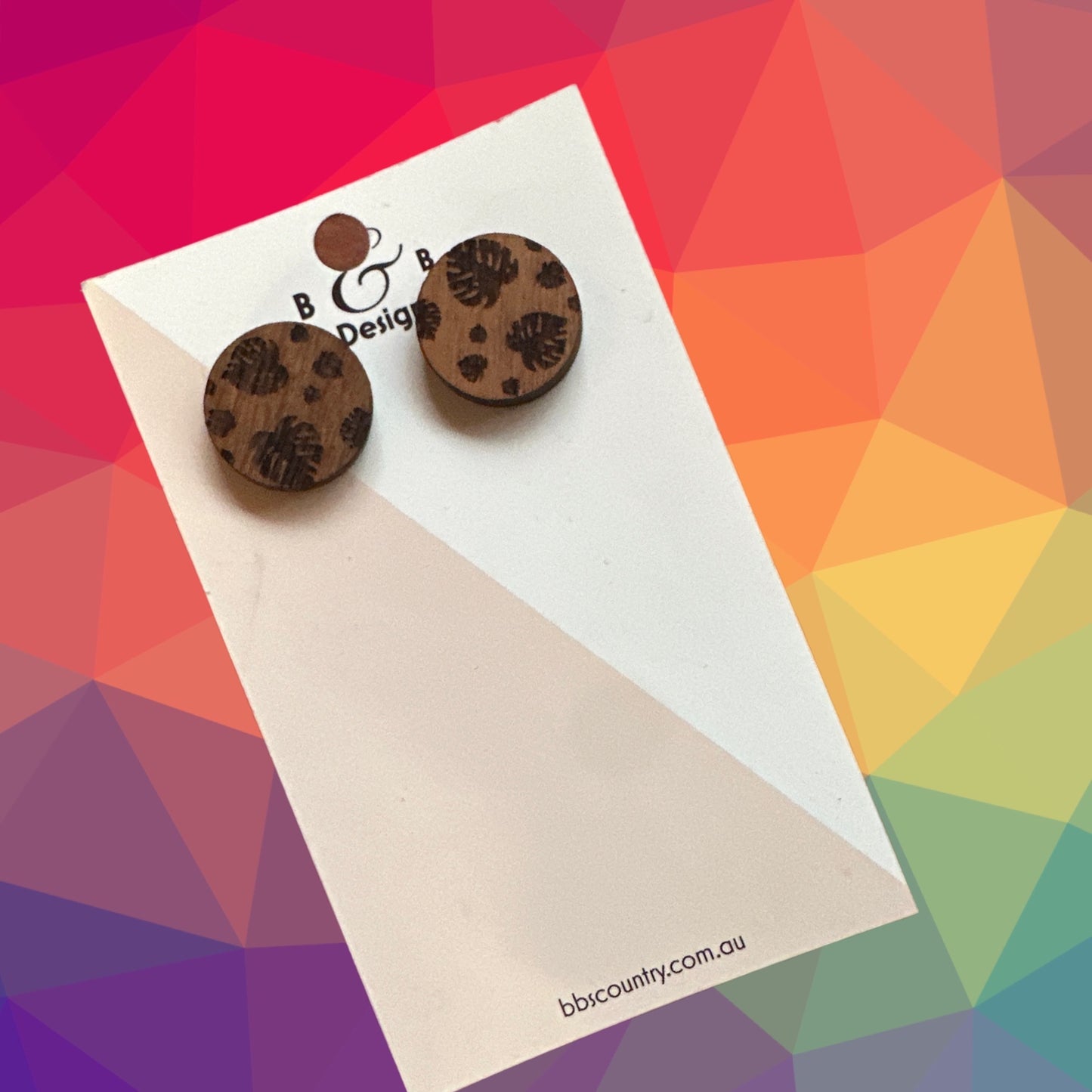 Earrings - Red Gum Wood Monstera 2 Stud