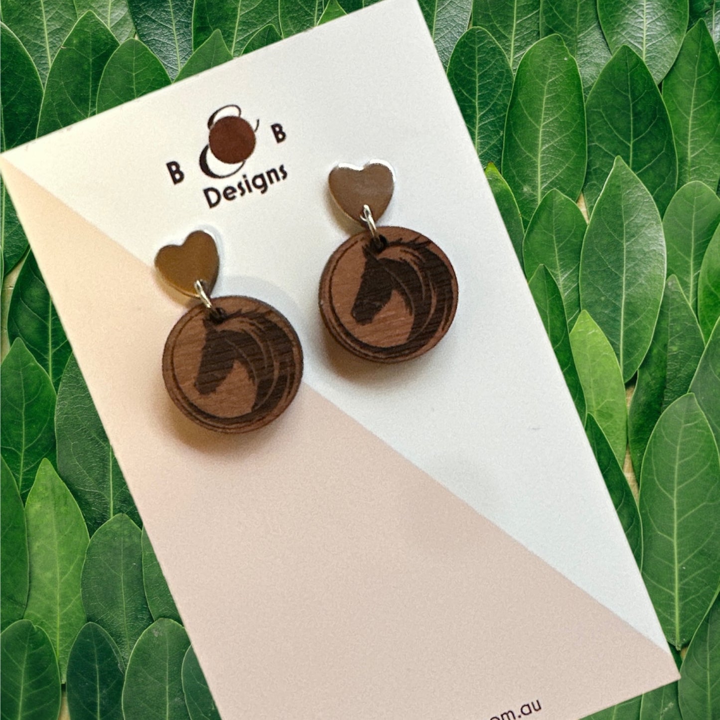 Earrings - Red Wood Swirl Horse Heart Stud