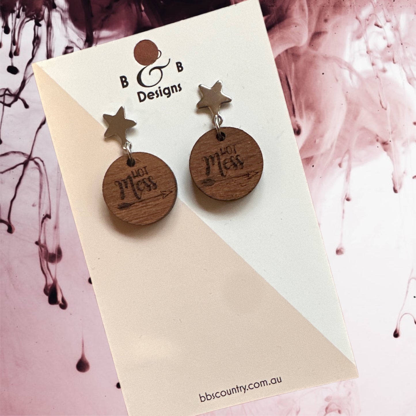Earring - Red Gum Wood Hot Mess Star Stud