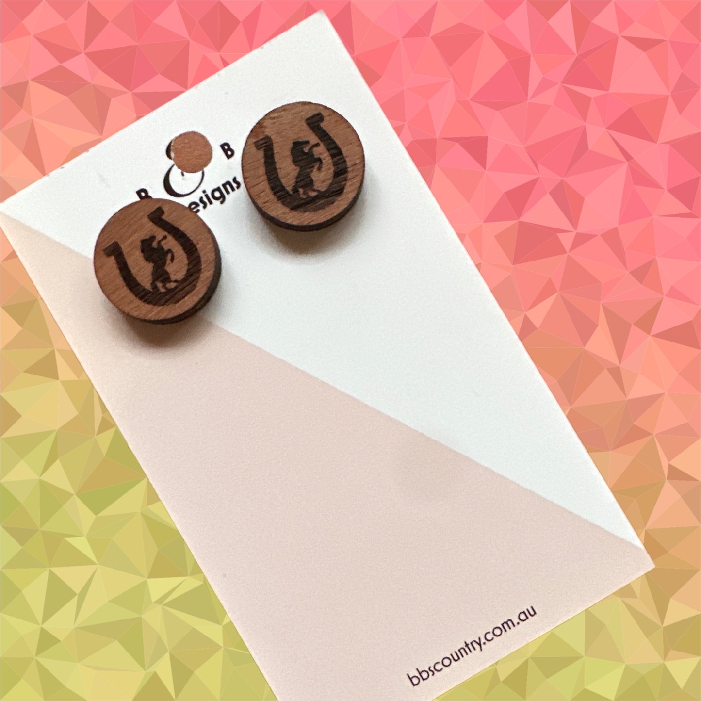 Earrings - Red Gum Wood Raring Horse Stud