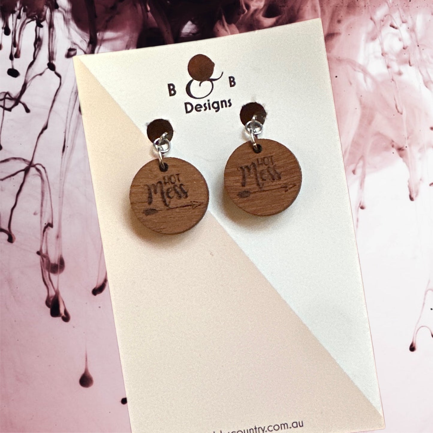 Earring - Red Gum Wood Hot Mess Clip On