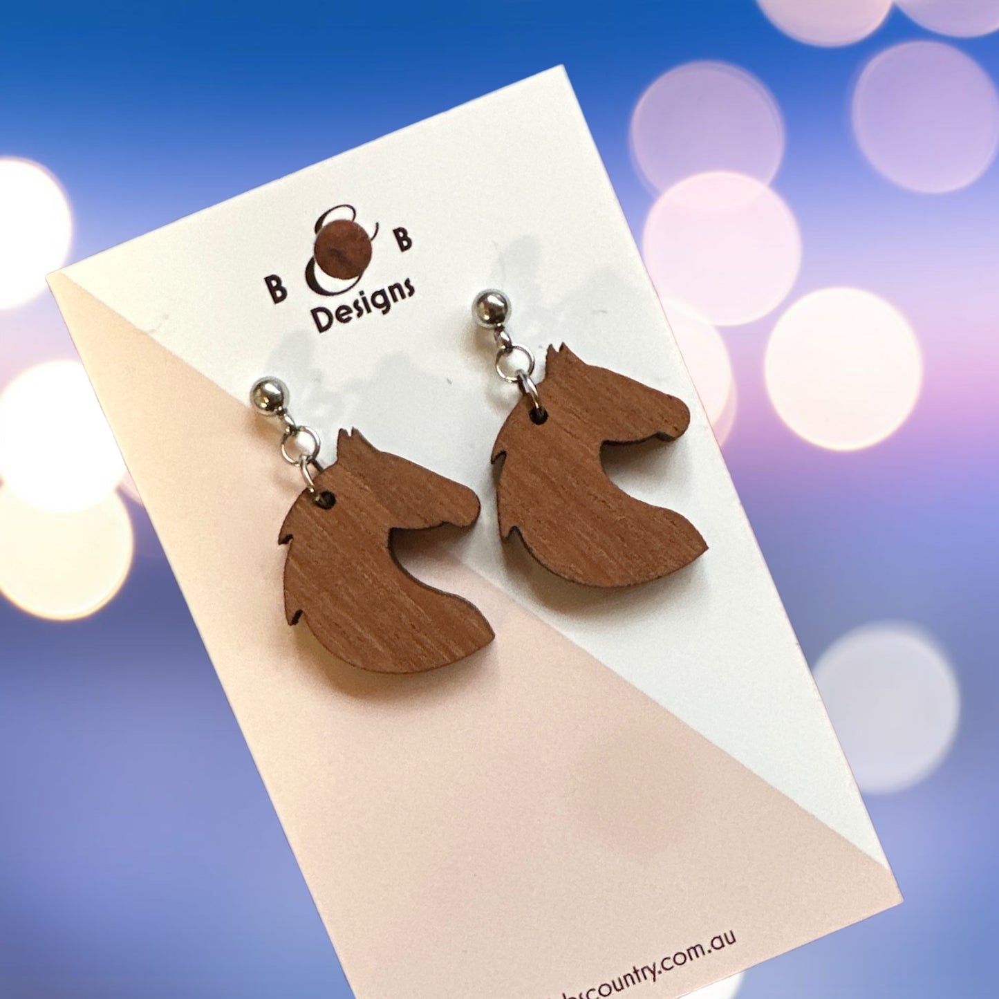 Earring - Red Gum Wood Horse Head Stud With A Ball
