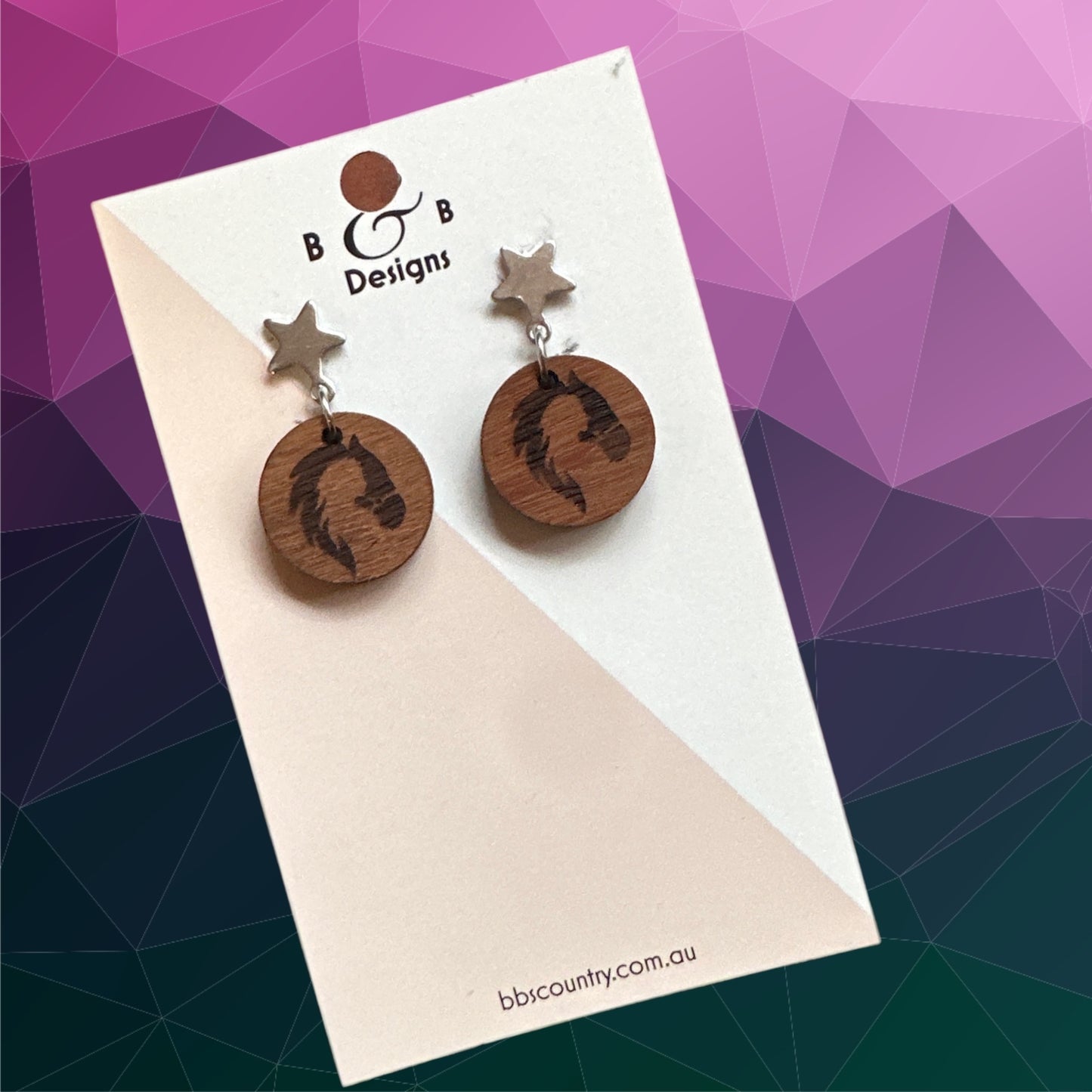 Earrings - Red Gum Wood Horse Lady Star Stud