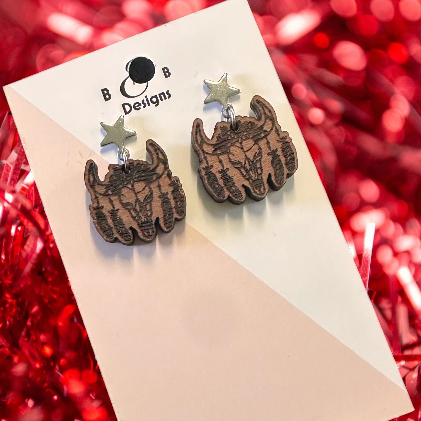 Earring - Bull Face With Feather Star Stud