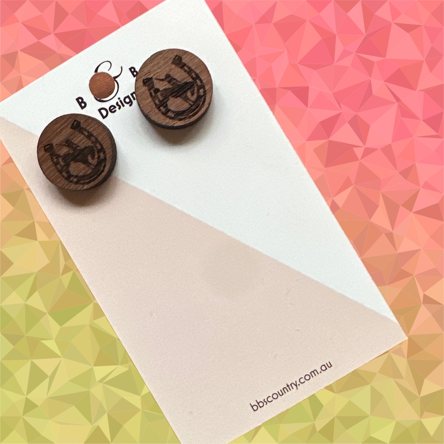 Earrings - Red Gum Wood Raring Horse Girl Stud