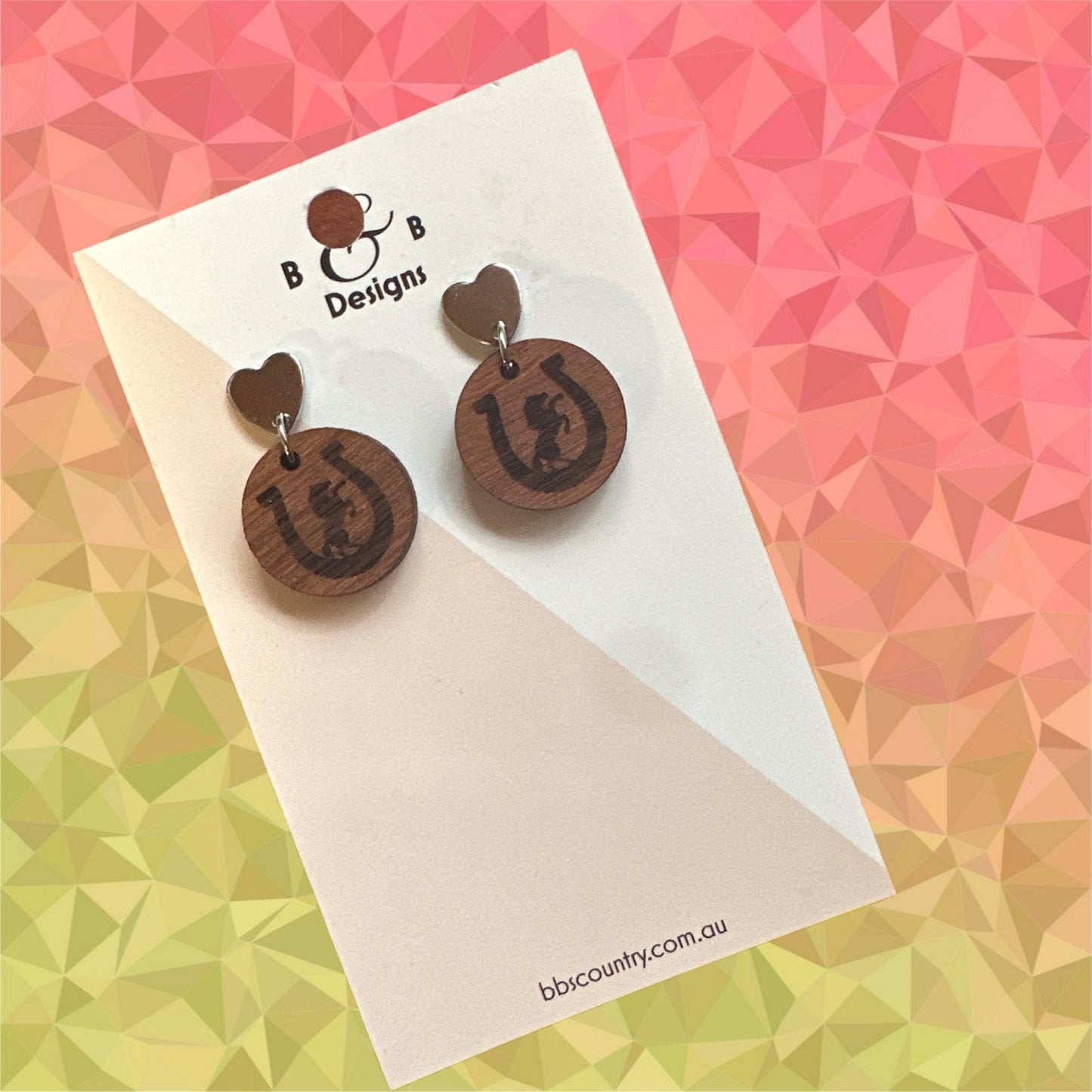 Earrings - Red Gum Wood Raring Horse Heart Stud