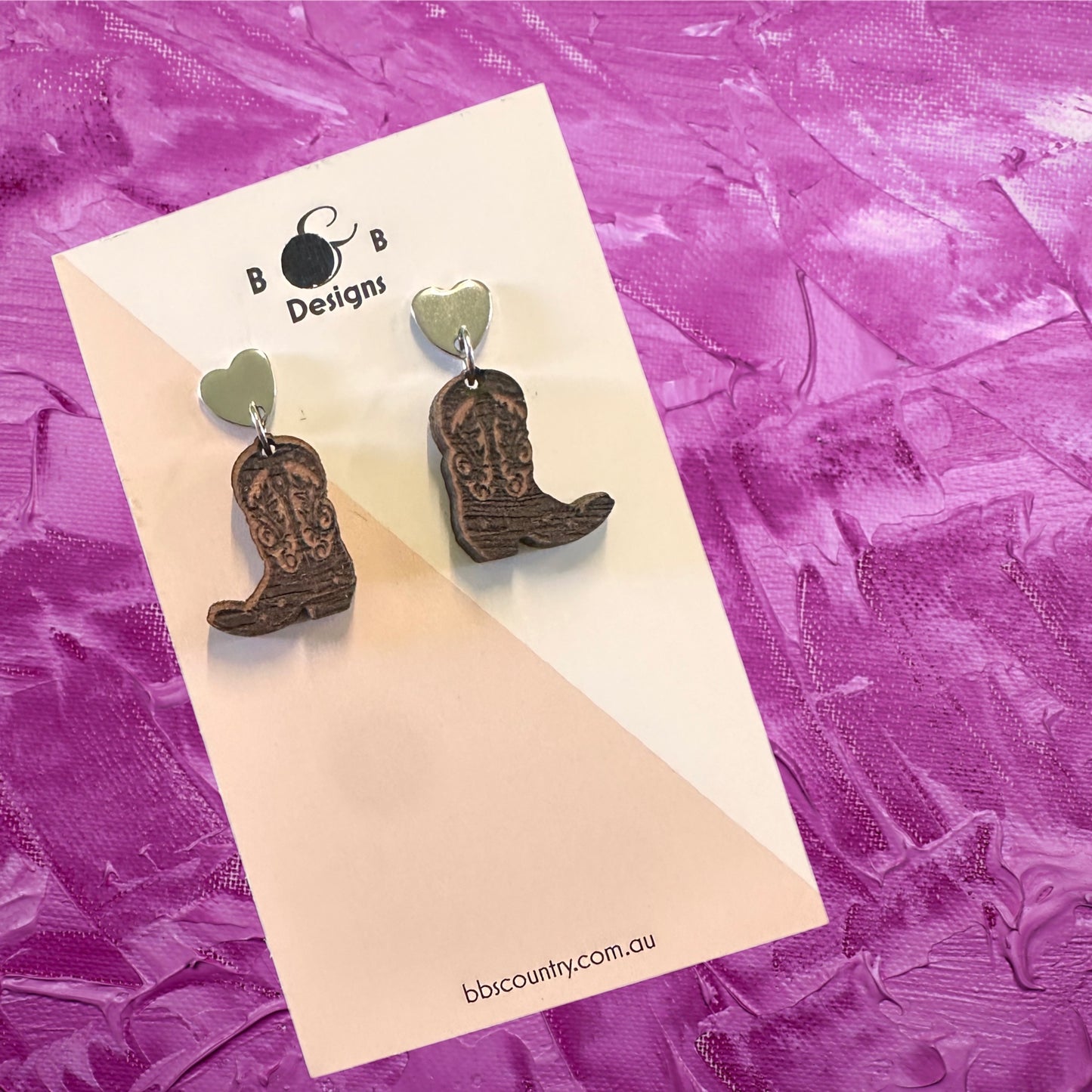 Earring - Western Boot Stud With Heart