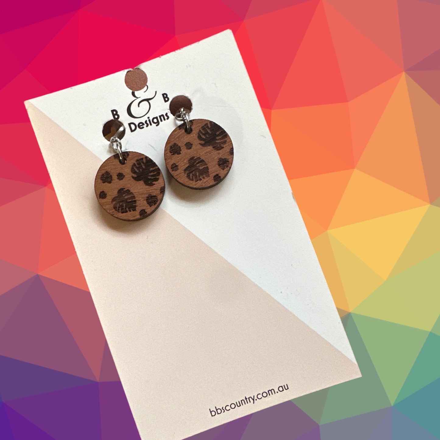 Earrings - Red Gum Wood Monstera 2 Clip On
