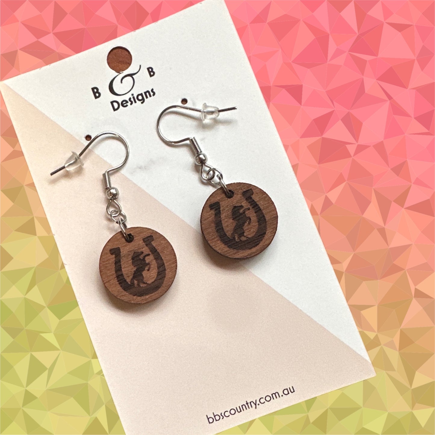 Earrings - Red Gum Wood Raring Horse Dangle