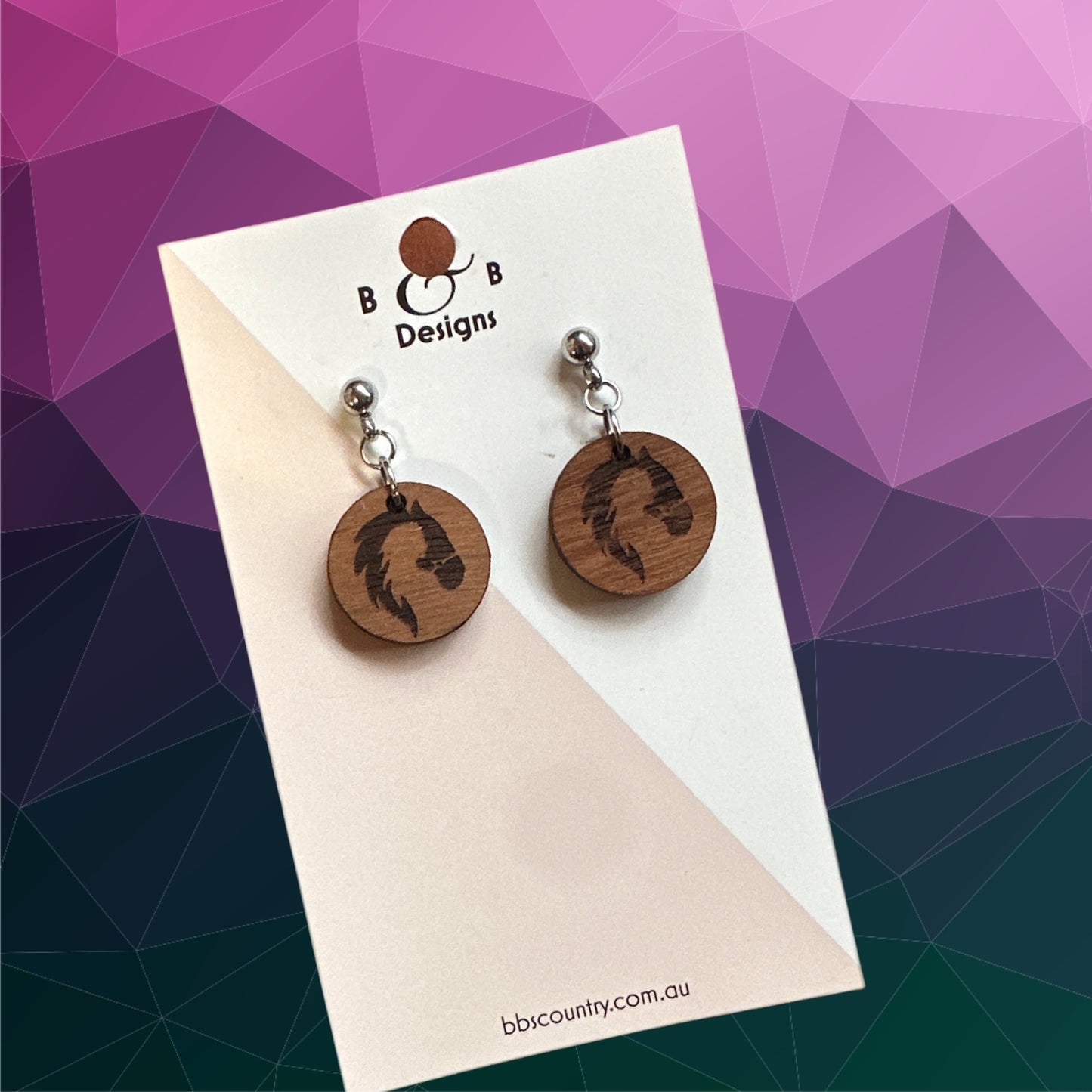 Earrings - Red Gum Wood Horse Lady Stud With A Ball