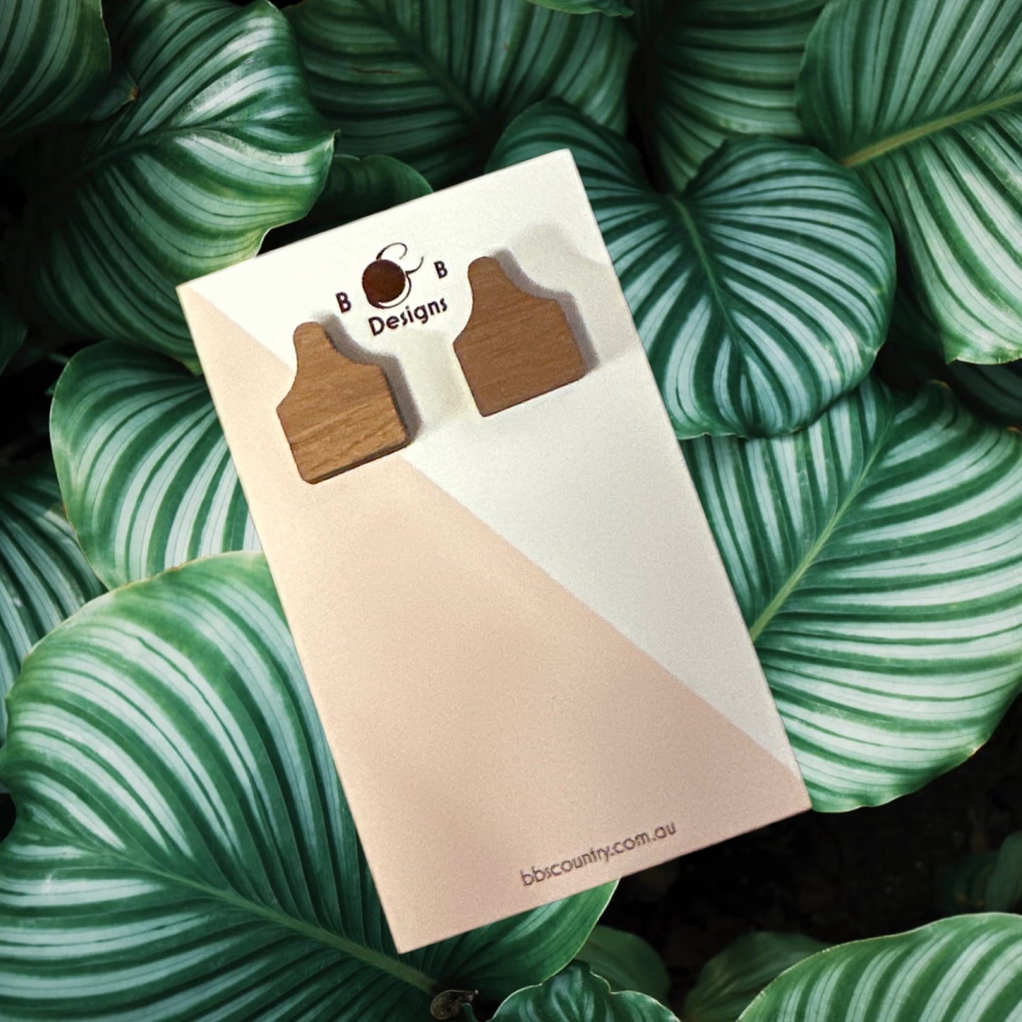 Red Gum Wood Cattle Tag Stud Earrings