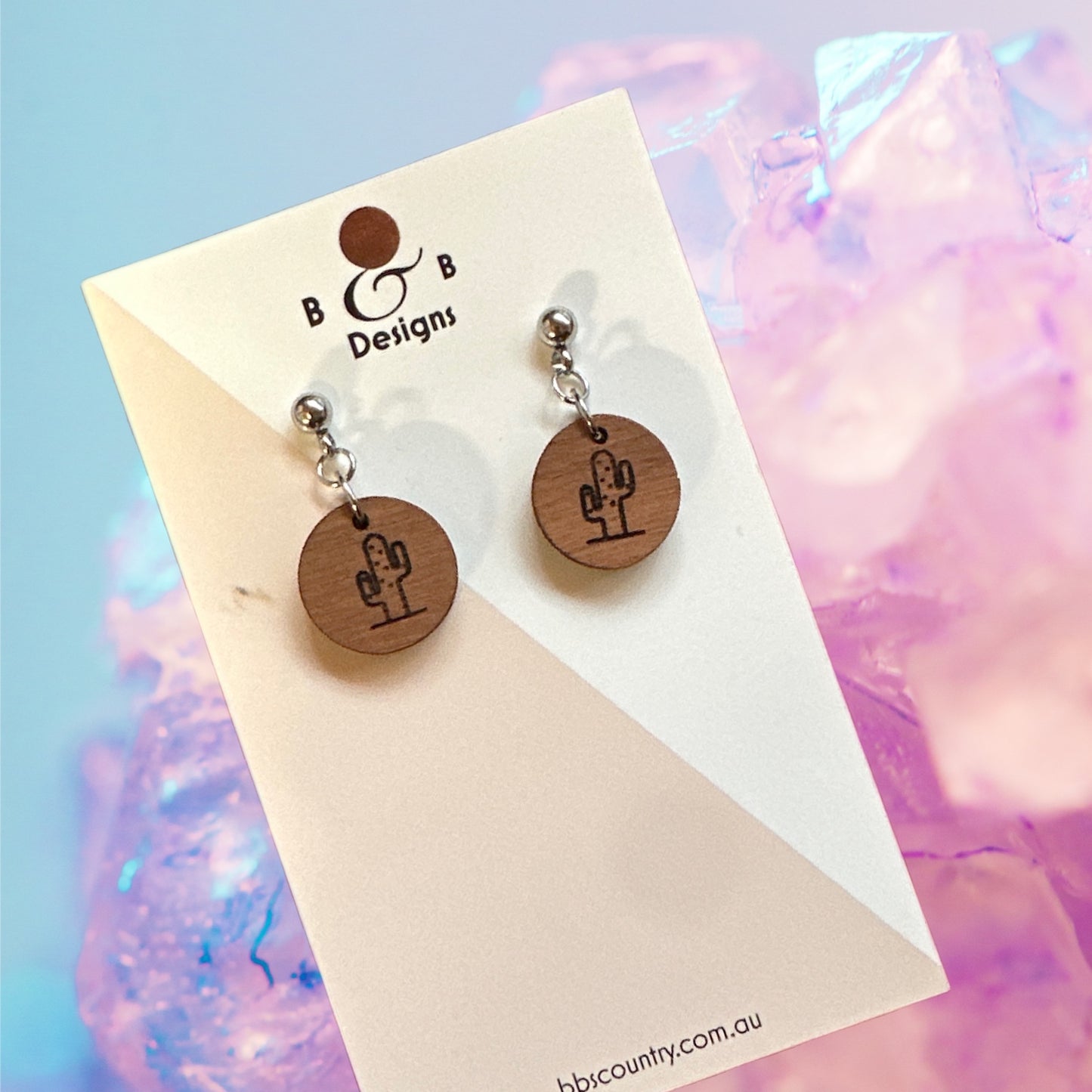 Earring - Red Gum Wood It’s A Cactus On An Earring Ball Stud