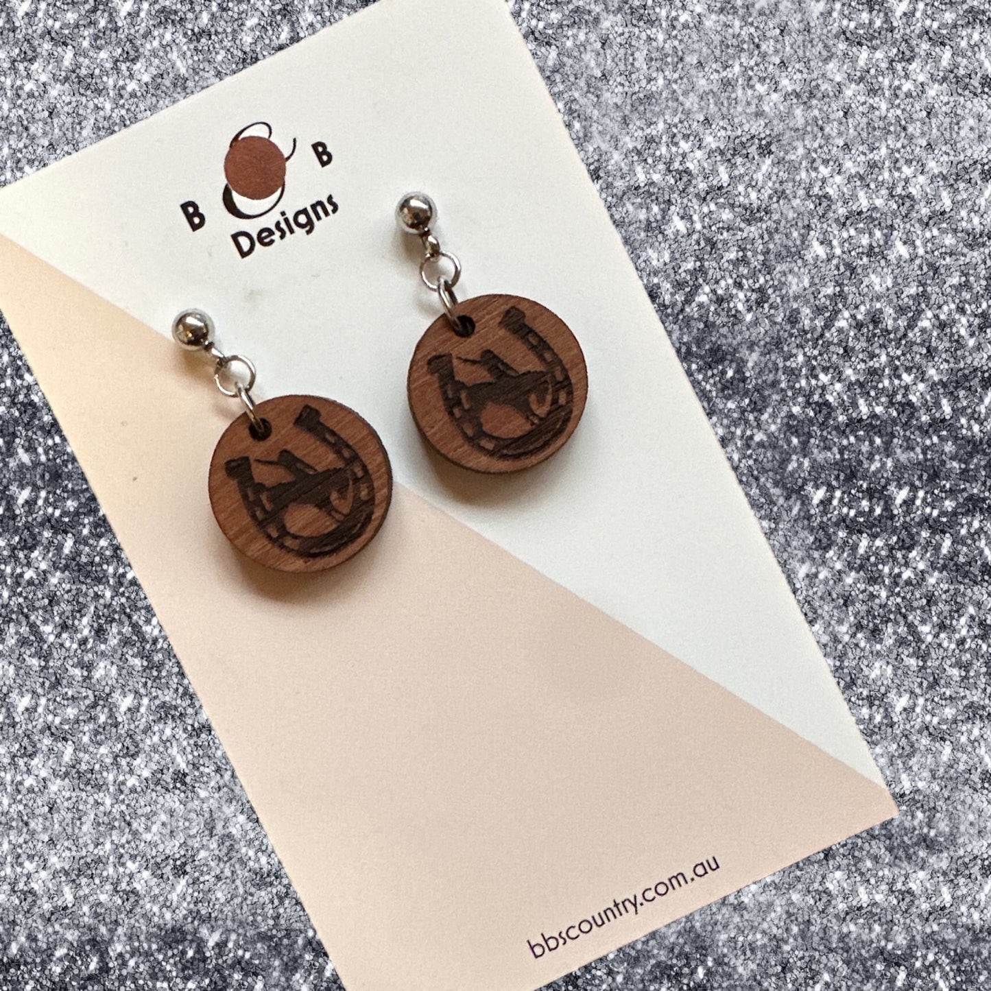 Earrings - Red Gum Wood Horse Girl Stud With A Ball