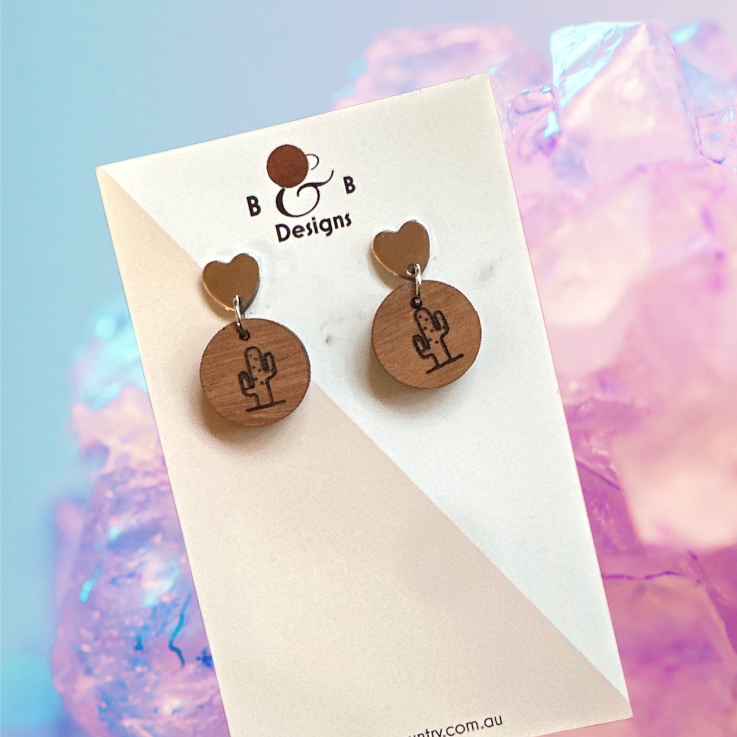 Earring - Red Gum Wood It’s A Cactus On An Earring Heart Stud