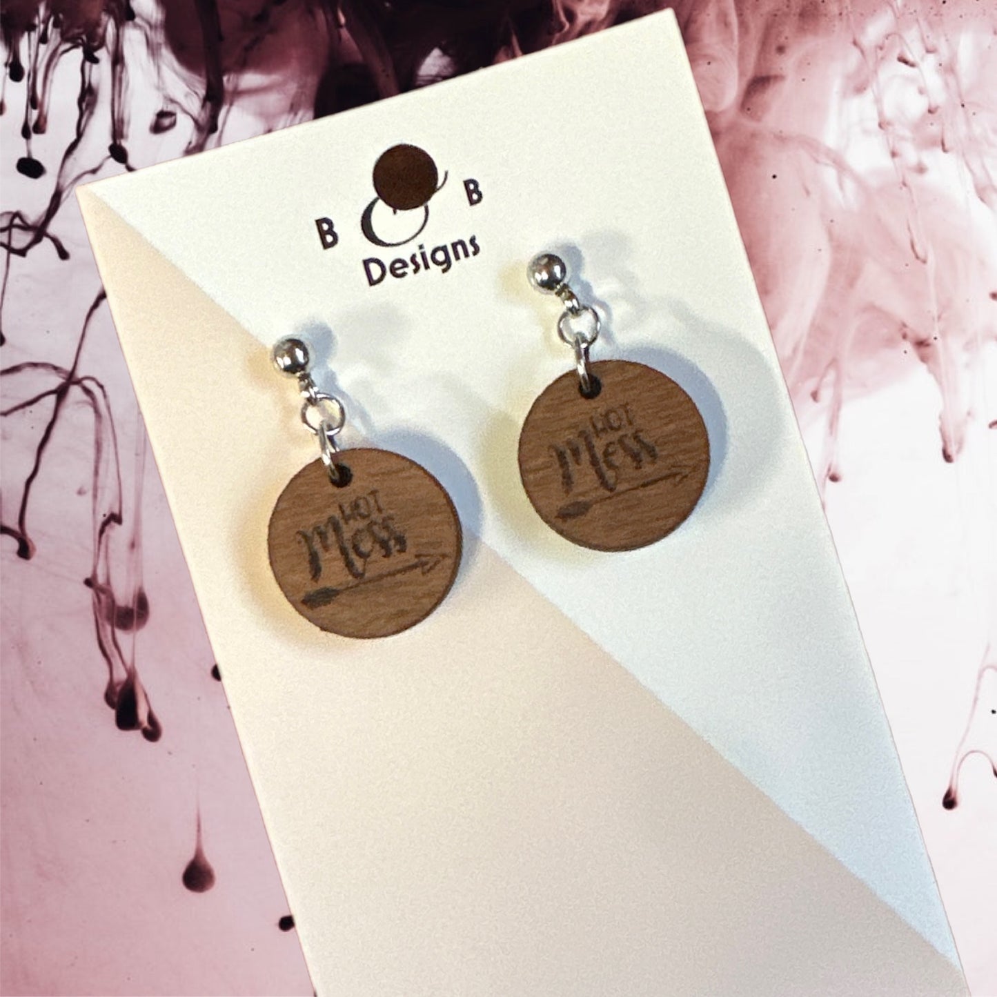 Earring - Red Gum Wood Hot Mess Stud With A Ball