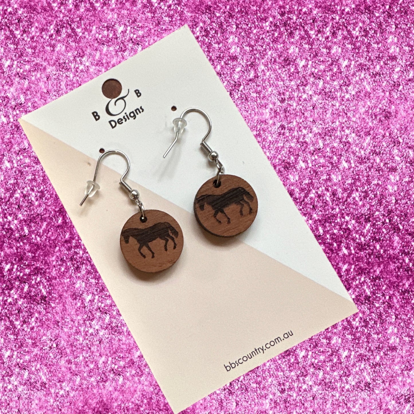 Earring - Red Gum Wood Horse Dangle