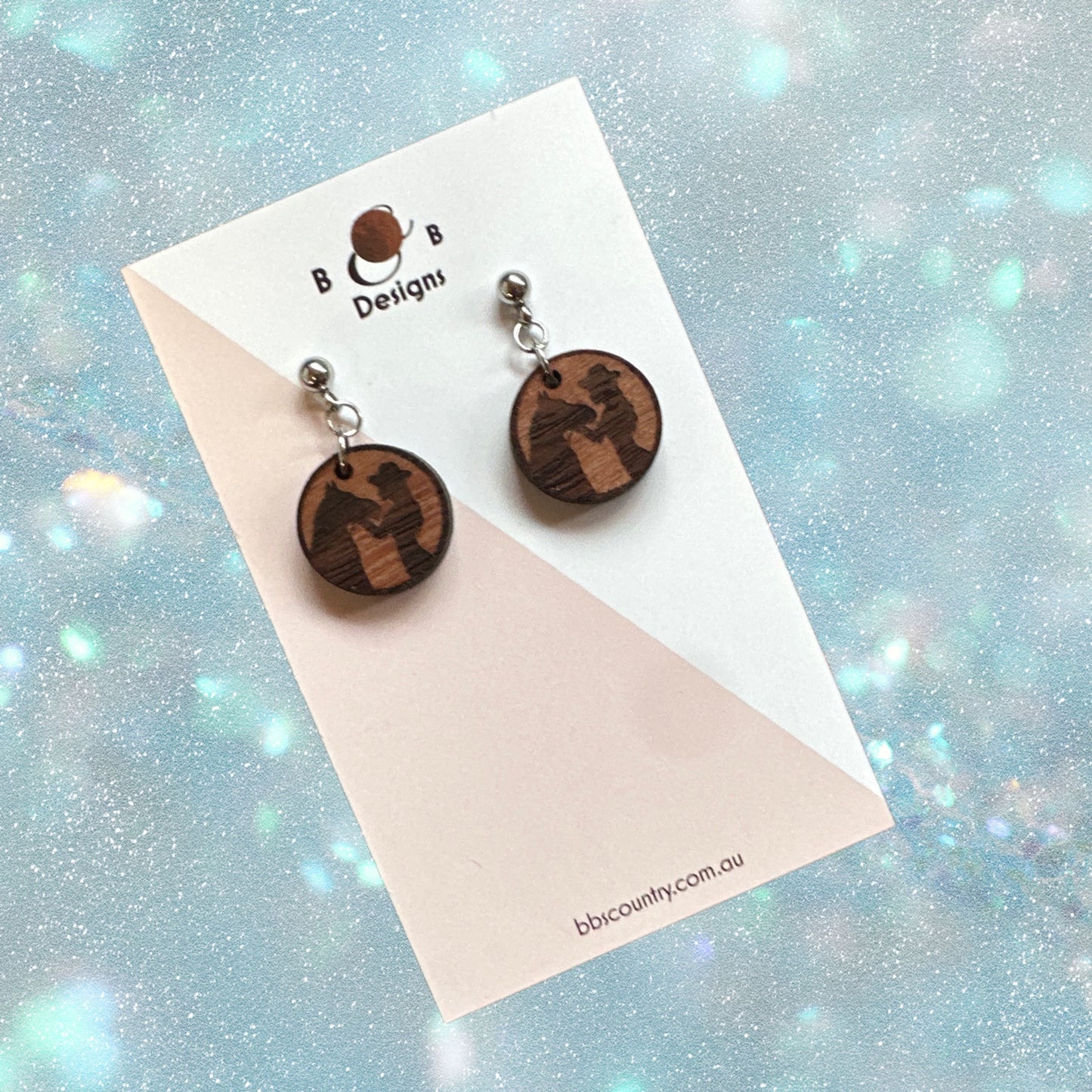 Earrings - Red Gum Wood Horse & Lady Stud With Ball