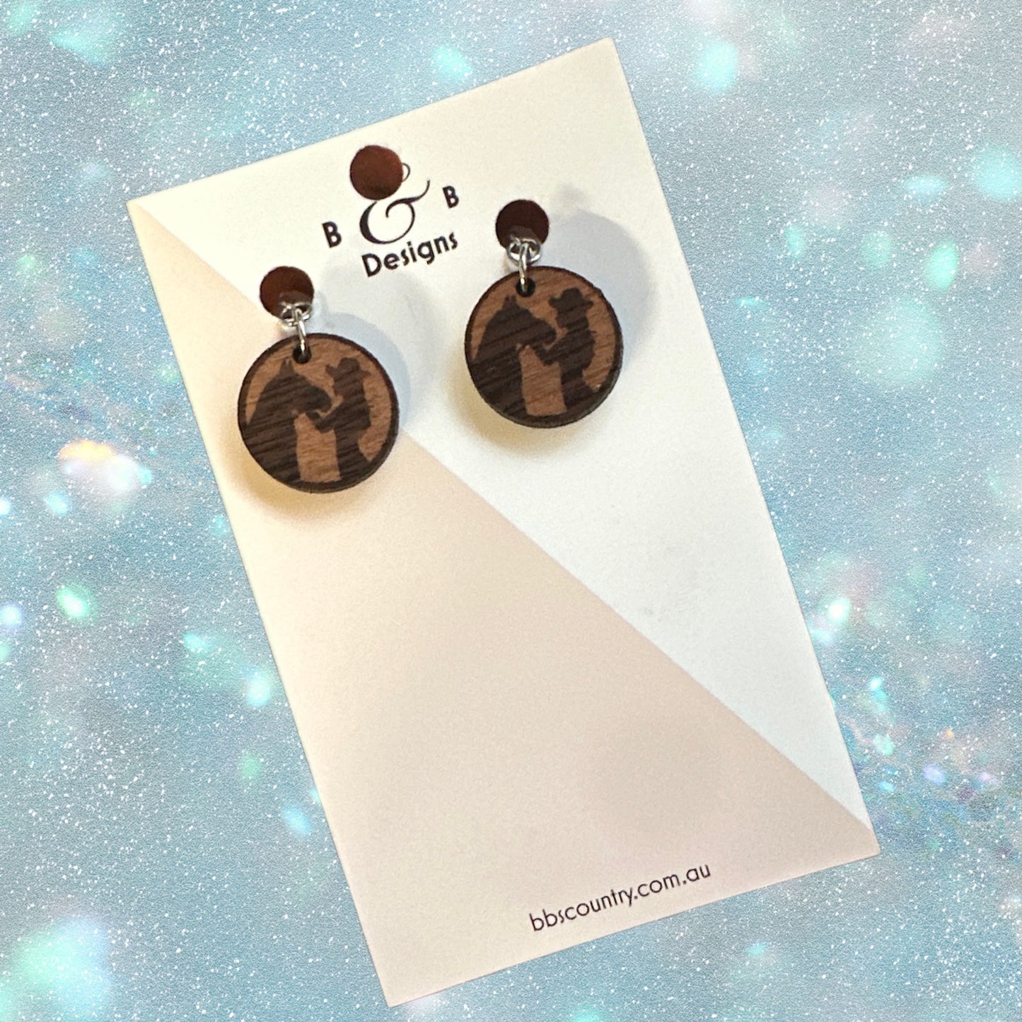 Earrings - Red Gum Wood Horse & Lady Clip On