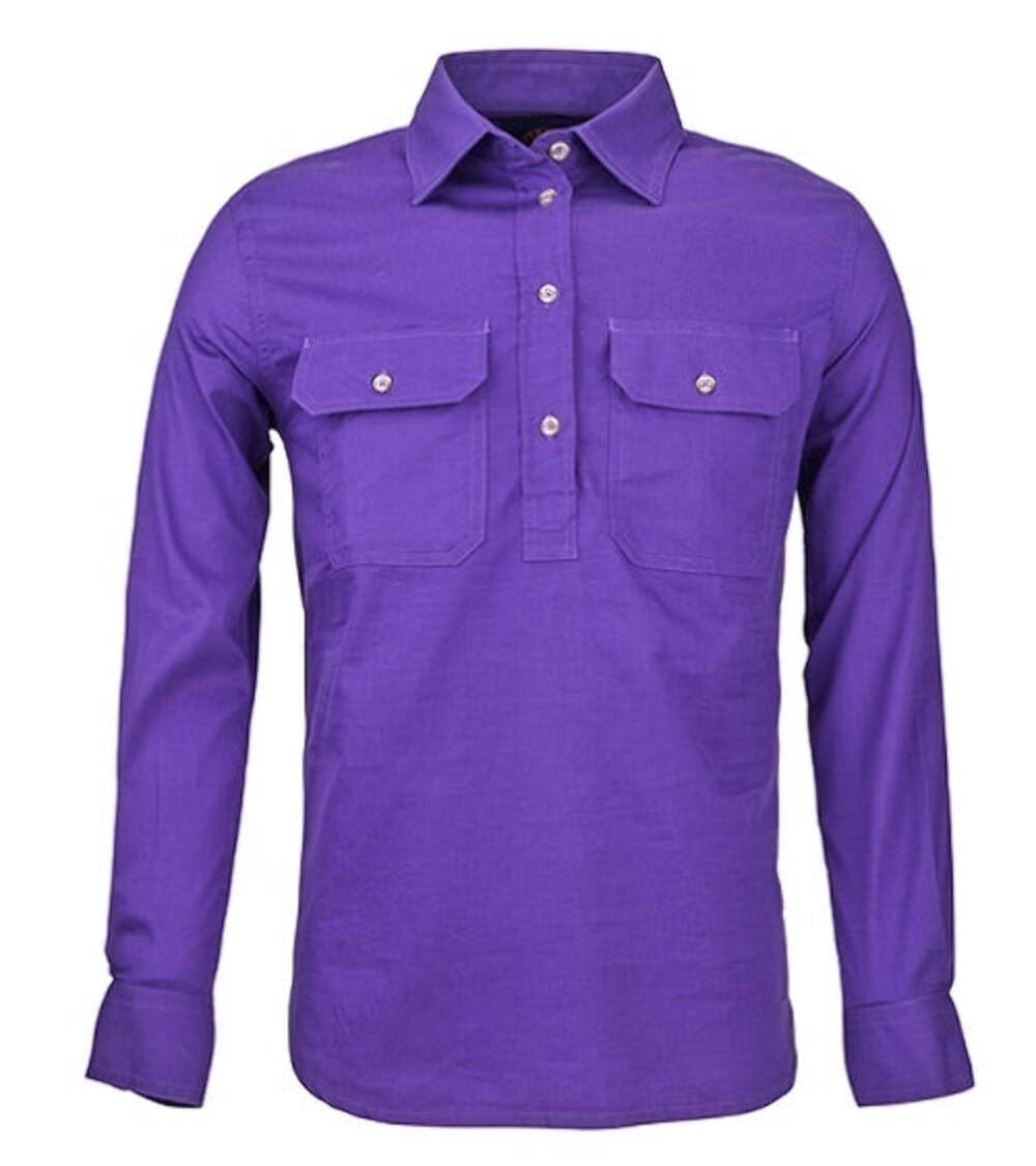 Ritemate - Ladies Purple Half Button Shirt