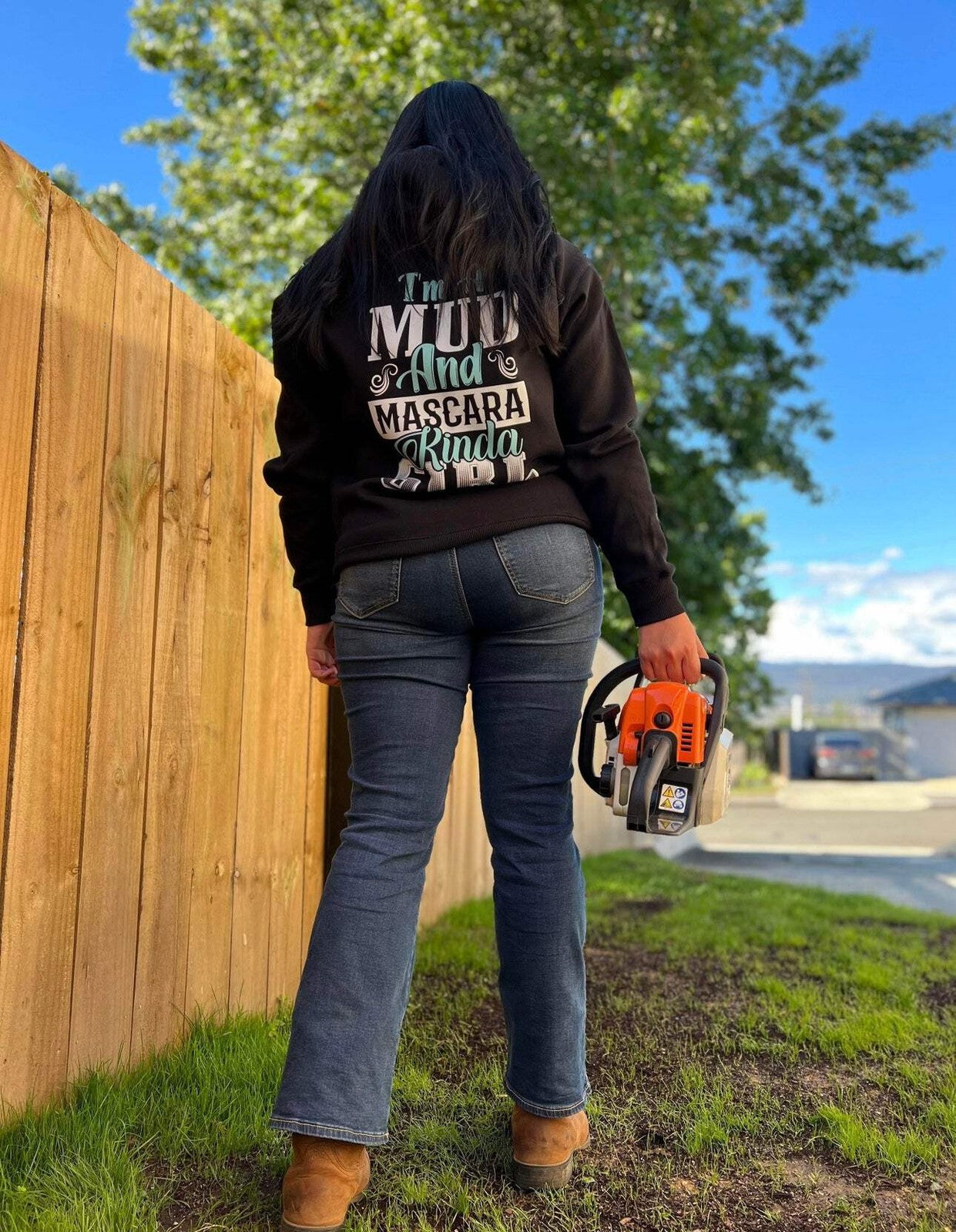 BB’s Country - I’m A Mud & Mascara Kinda Girl Hoodie Aqua & White Print