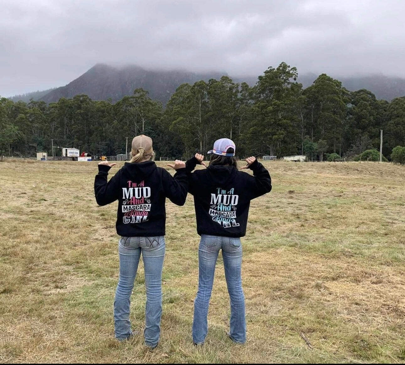 BB’s Country - I’m A Mud & Mascara Kinda Girl Hoodie Aqua & White Print