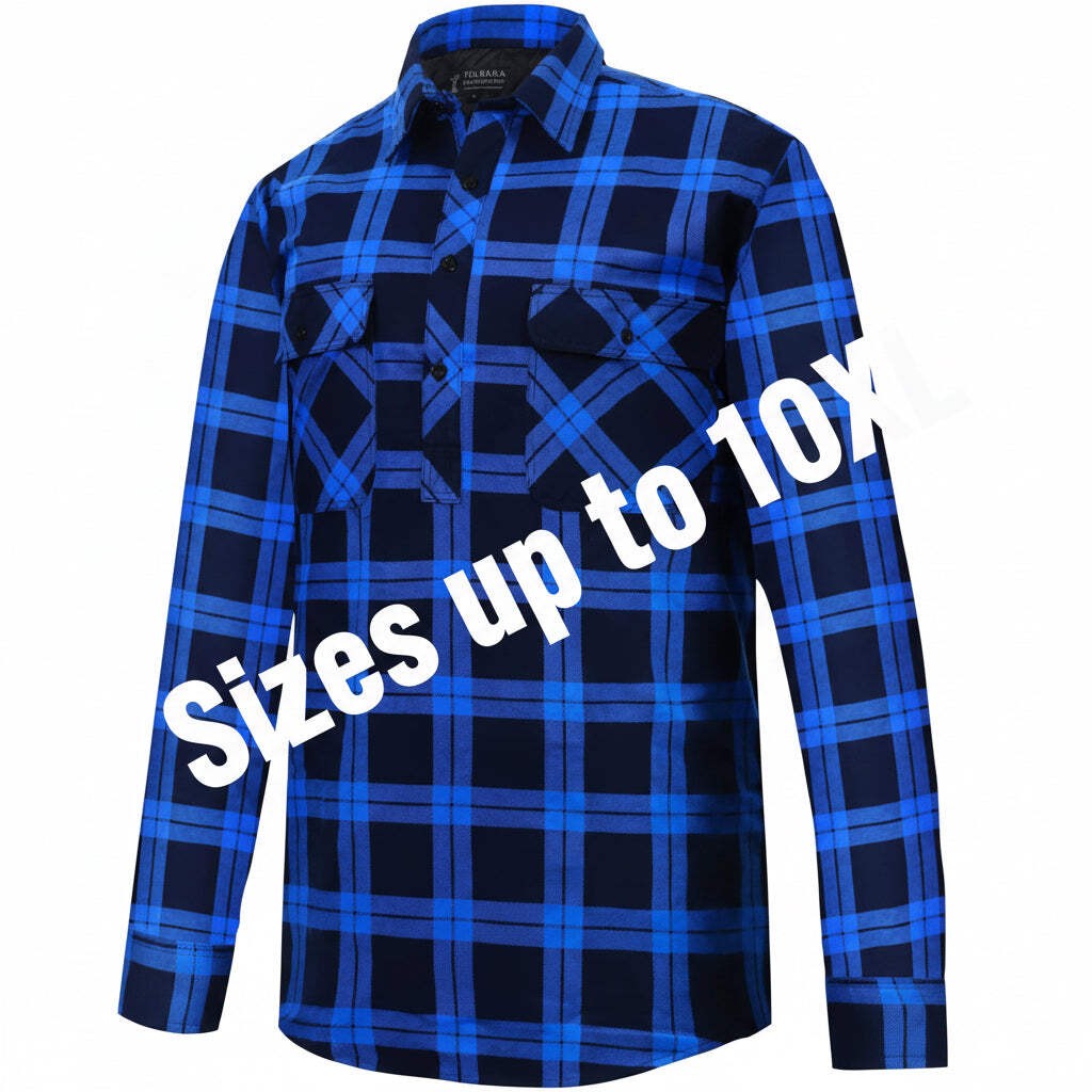 Ritemate Flannie - Half Button Blue Check