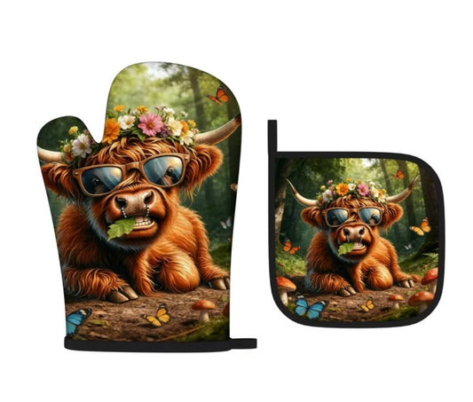BB’s Country - Highland Cow 2 Oven Mit Set