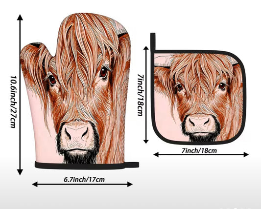 BB’s Country - Highland Cow 3 Oven Mit Set