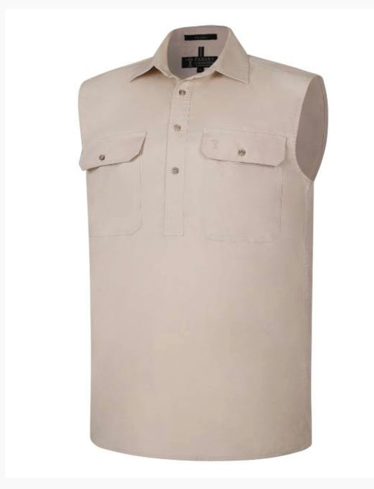 RiteMate - Men’s Stone Sleeveless half Button