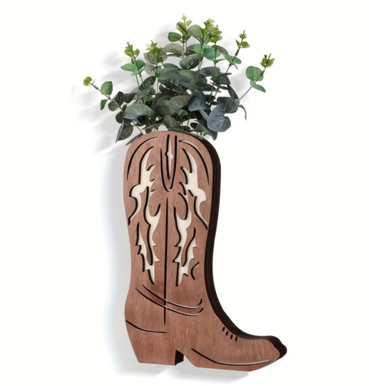 BB’s Country - Wooden Western Boot Vase For Fake Flowers