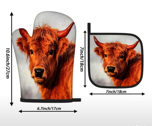 BB’s Country - Highland Cow 5 Oven Mit Set
