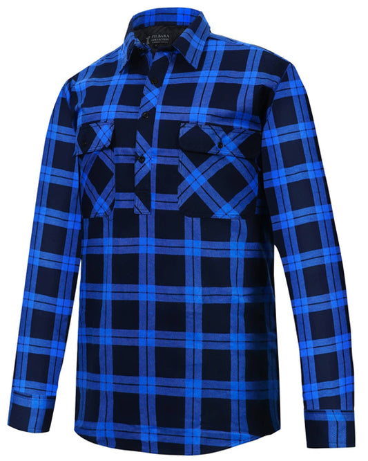 Ritemate Flannie - Half Button Blue Check