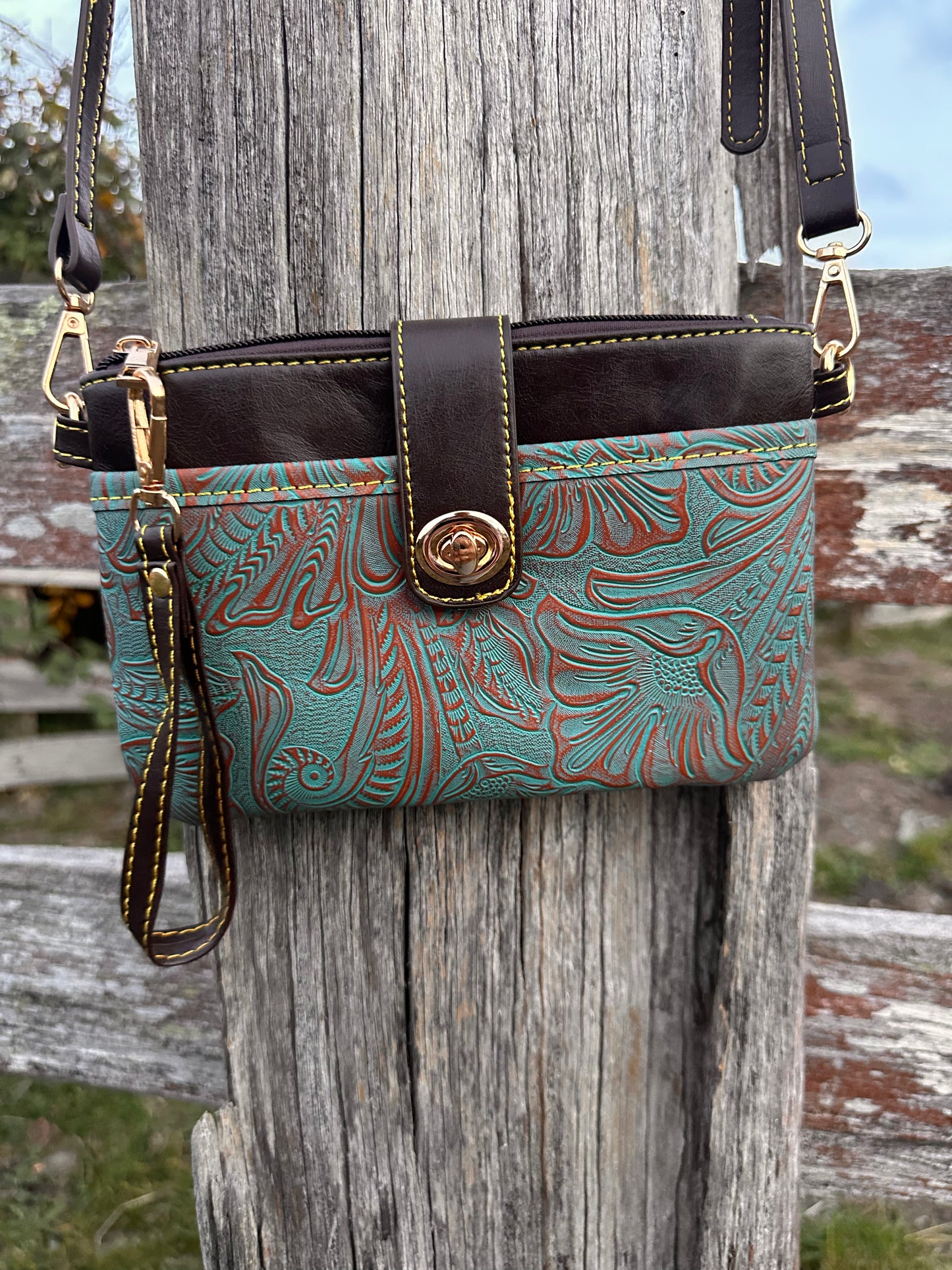 BB’s Country -Turquoise Blue Tooled Handbag