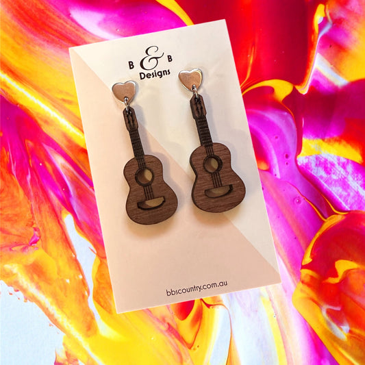 Earring - Guitar Stud With Heart