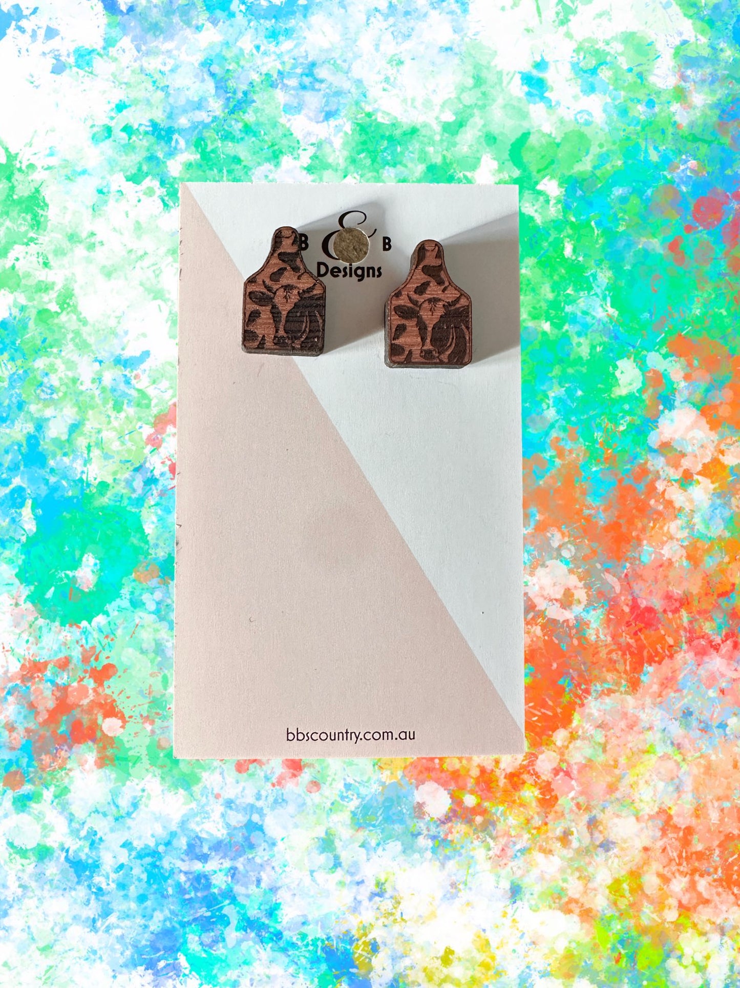 Earring - Cattle Tag Cow Face Stud