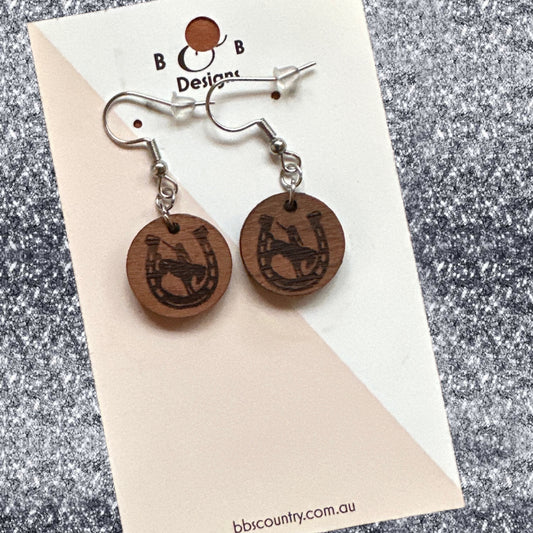 Earrings - Red Gum Wood Horse Girl Dangle