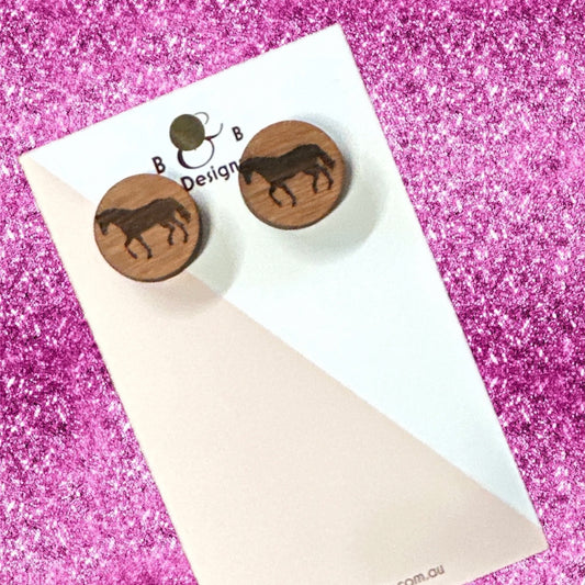 Earring - Red Gum Wood Horse Stud