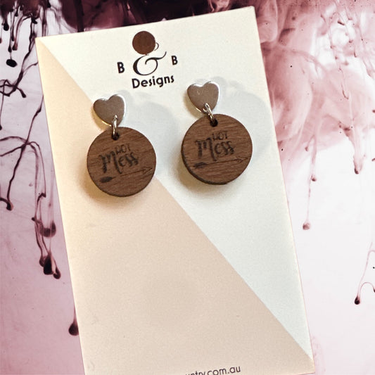 Earring - Red Gum Wood Hot Mess Heart Stud