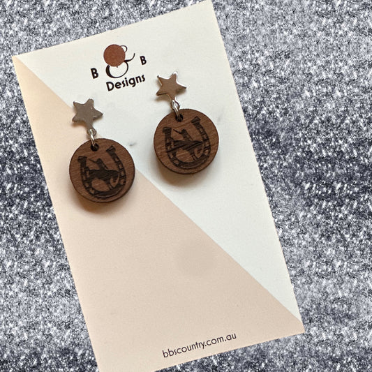 Earrings - Red Gum Wood Horse Girl Star Stud