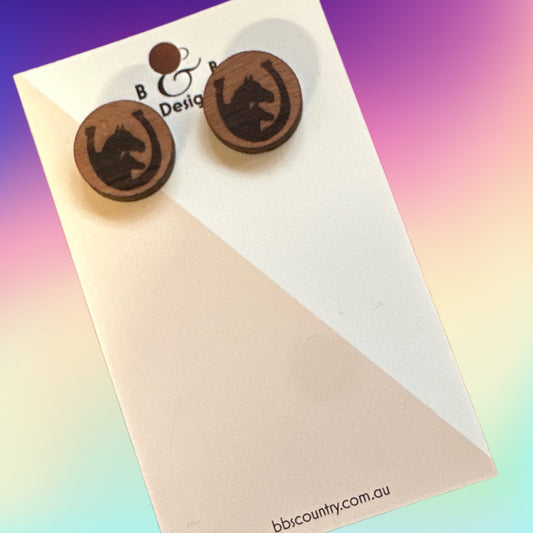 Earring - Red Gum Wood Two Horse’s Stud