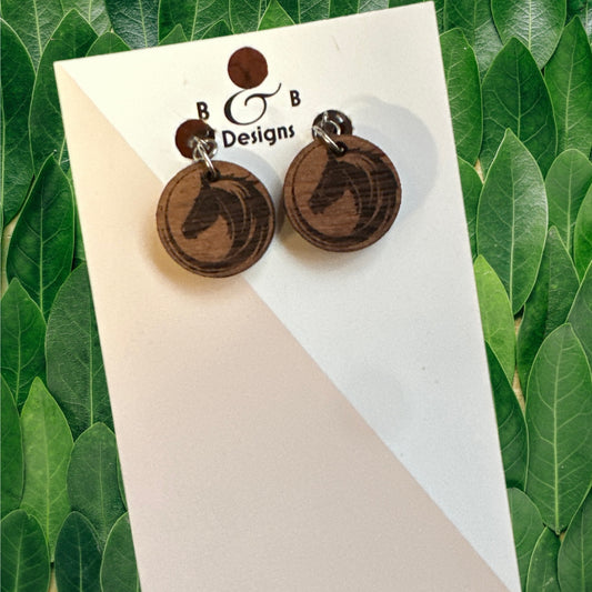 Earrings - Red Wood Swirl Horse Clip On