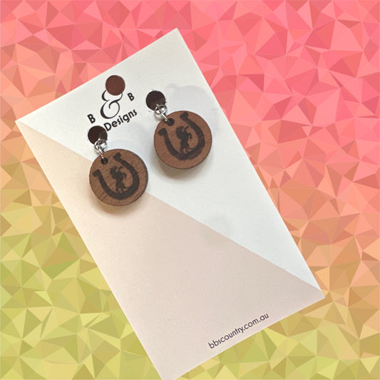 Earrings - Red Gum Wood Raring Horse Clip On